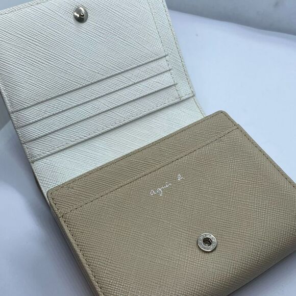 Authentic Agnes B. Beige / Light Tan Saffiano Leather Wallet - Picture 5 of 9